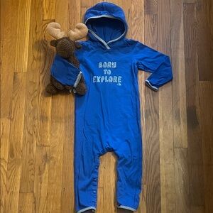 The North Face Blue Hooded Baby Onesie  snap legs